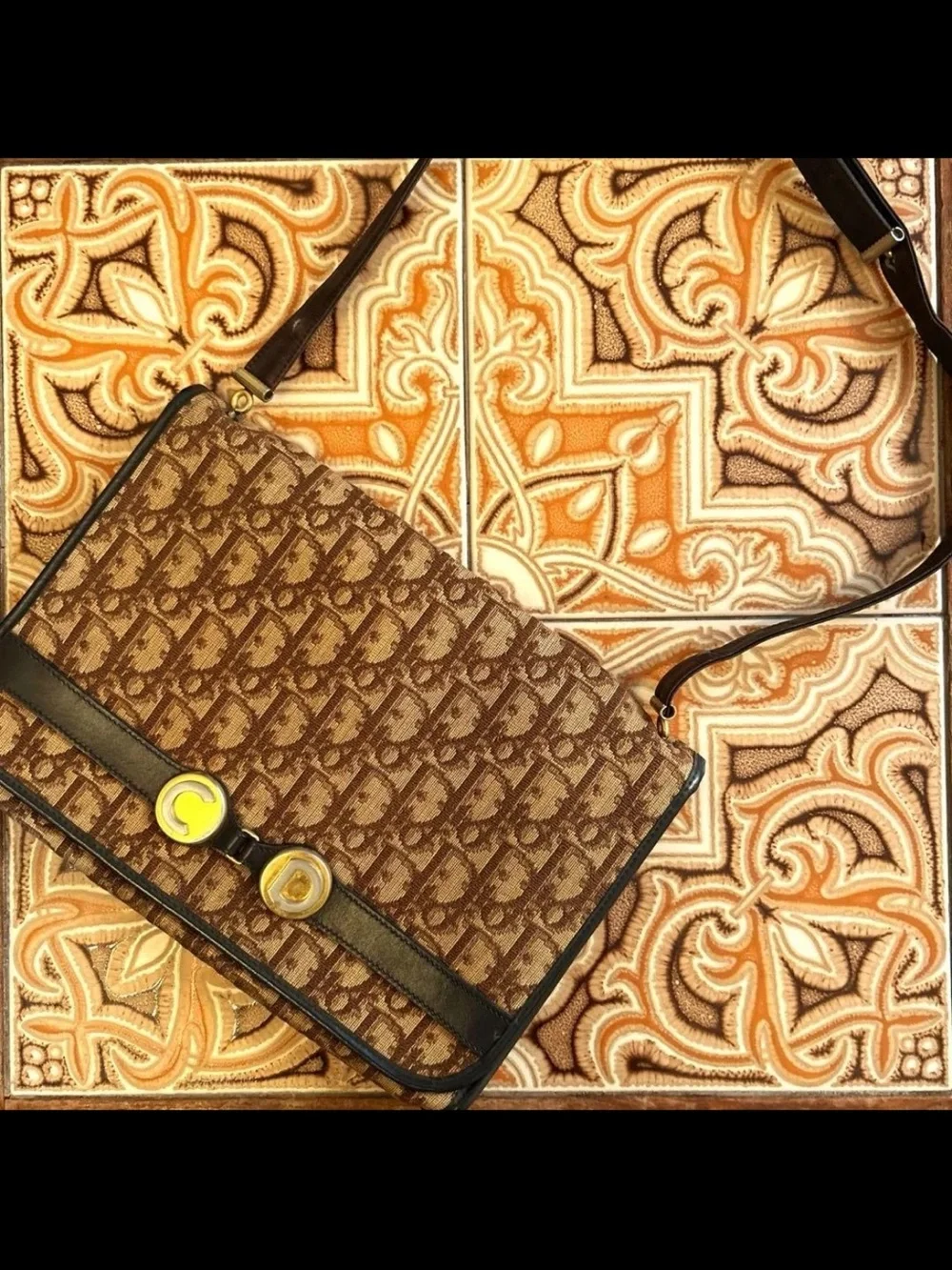 Dior Brown Monogram Canvas Crossbody Bag with Gold Hardware
